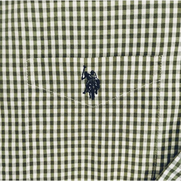 Polo Assn Shirt Men's 2XL Long Sleeve Button Down Collar Green White Gingham - Picture 4 of 10